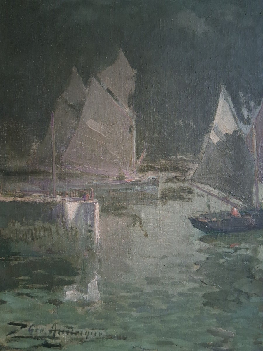 Georges Andrique (1874-1964) Calais Entrance To Paradise Port Oil On Canvas Marine-photo-3