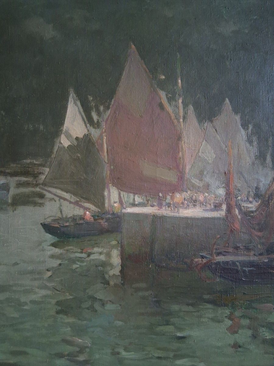 Georges Andrique (1874-1964) Calais Entrance To Paradise Port Oil On Canvas Marine-photo-1