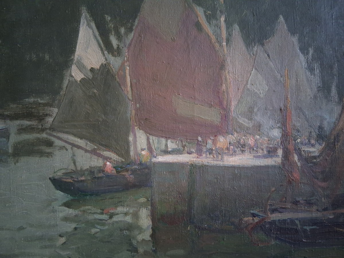 Georges Andrique (1874-1964) Calais Entrance To Paradise Port Oil On Canvas Marine-photo-2