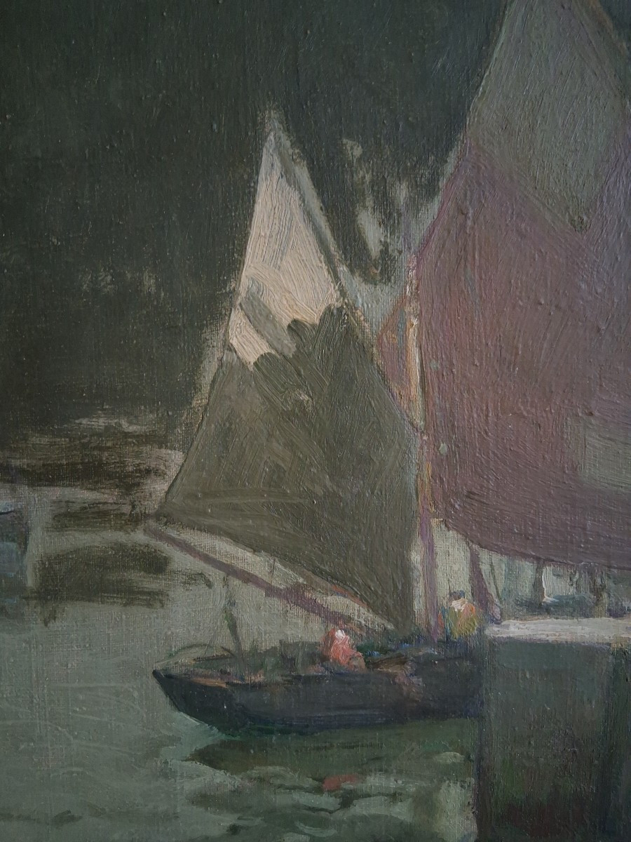 Georges Andrique (1874-1964) Calais Entrance To Paradise Port Oil On Canvas Marine-photo-4