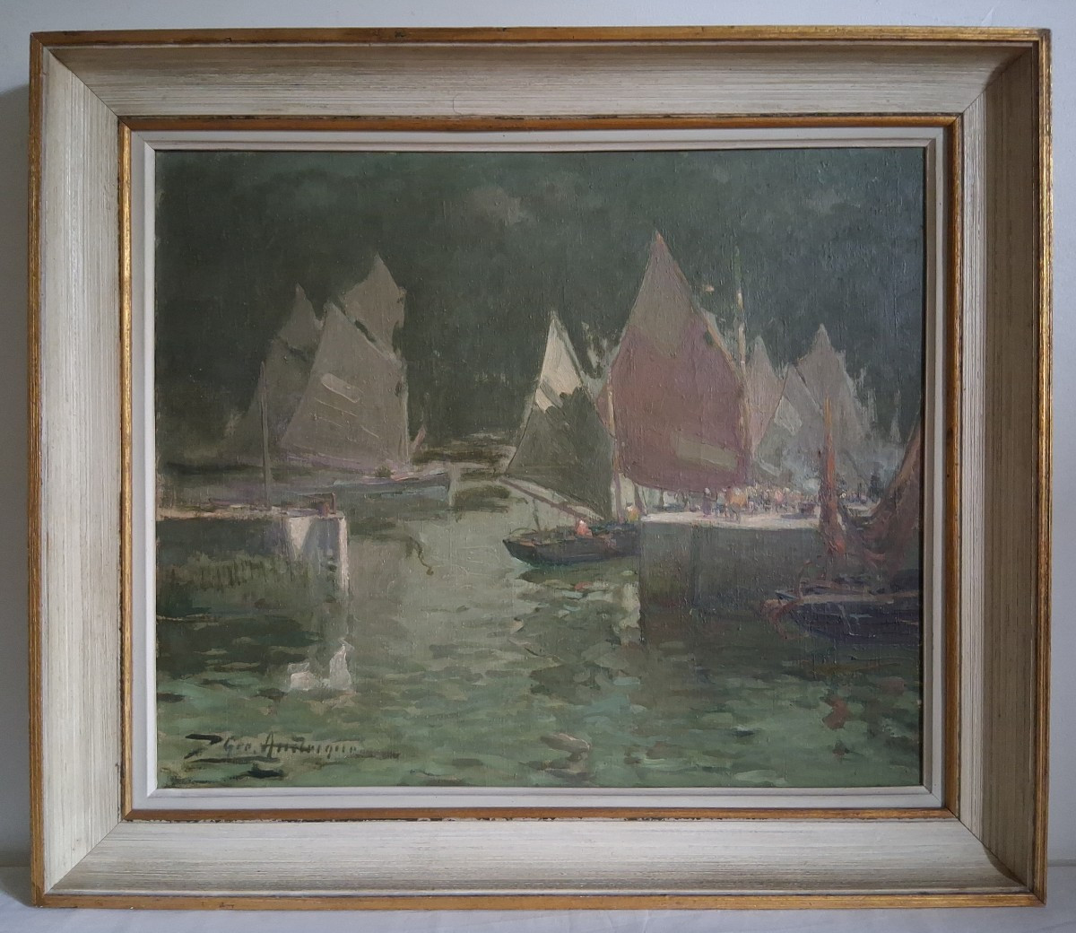 Georges Andrique (1874-1964) Calais Entrance To Paradise Port Oil On Canvas Marine
