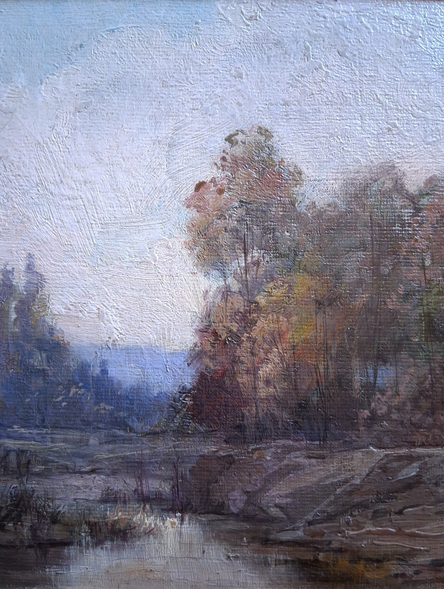 Louis Noël AGERON (1865-1935) huile sur panneau paysage lacustre-photo-4