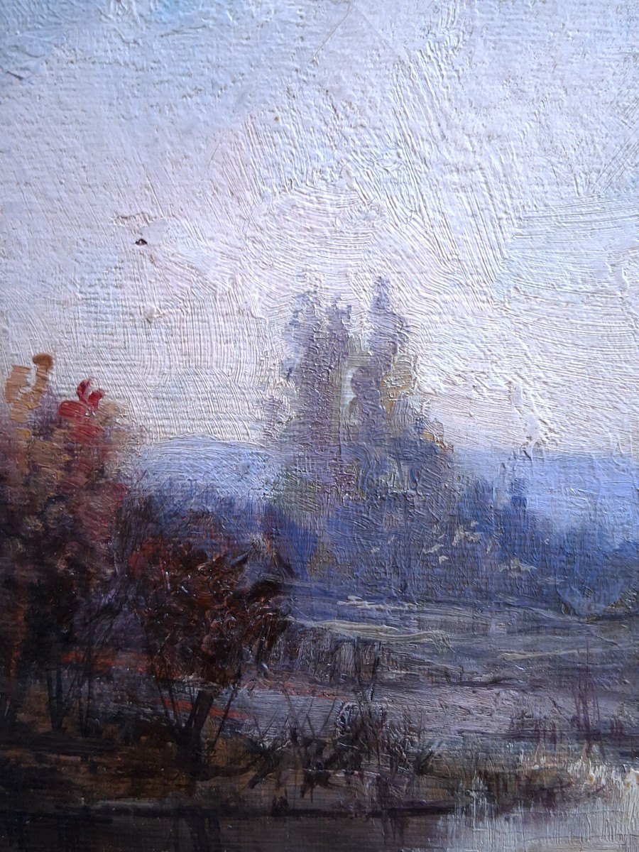 Louis Noël AGERON (1865-1935) huile sur panneau paysage lacustre-photo-2
