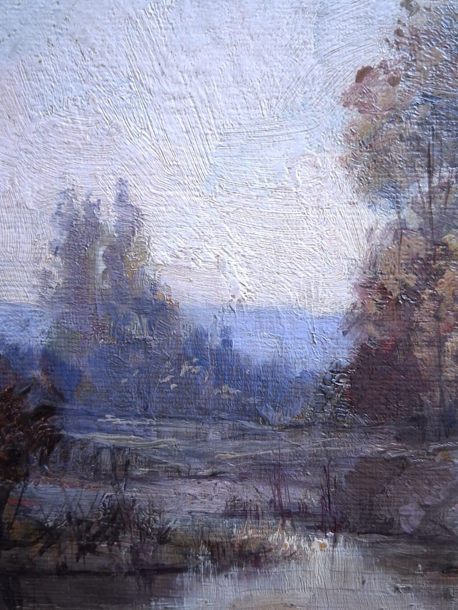 Louis Noël AGERON (1865-1935) huile sur panneau paysage lacustre-photo-3