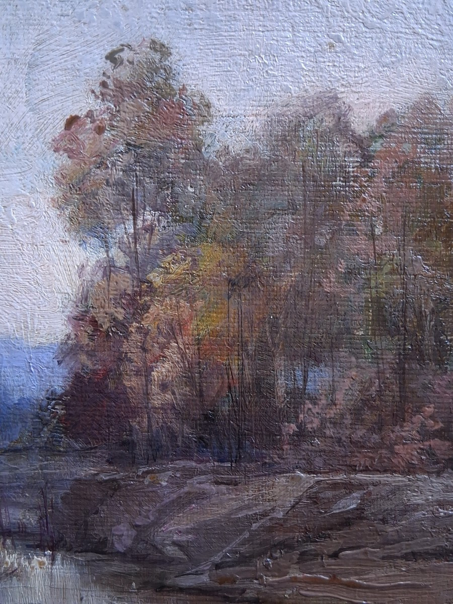 Louis Noël AGERON (1865-1935) huile sur panneau paysage lacustre-photo-4