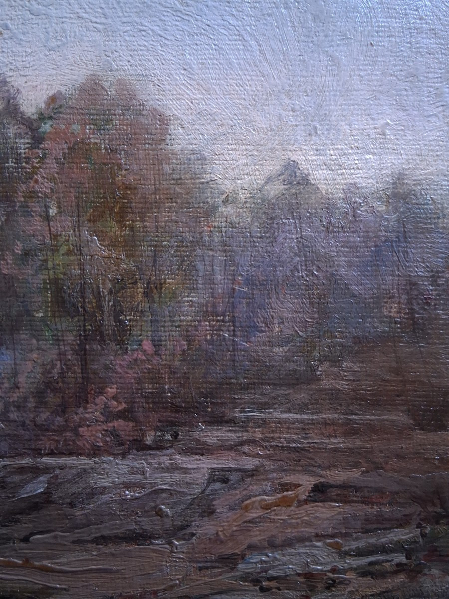 Louis Noël AGERON (1865-1935) huile sur panneau paysage lacustre-photo-5