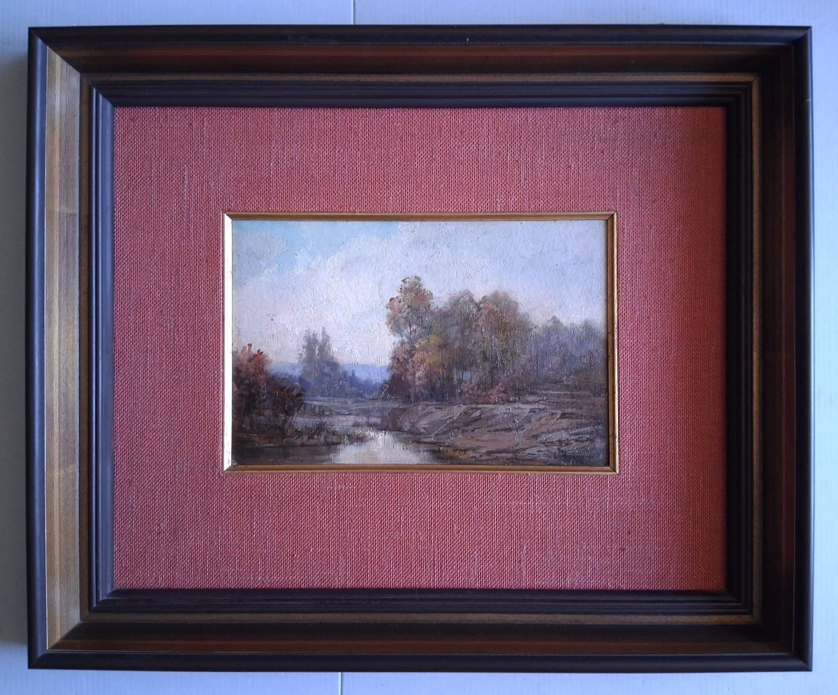 Louis Noël AGERON (1865-1935) huile sur panneau paysage lacustre