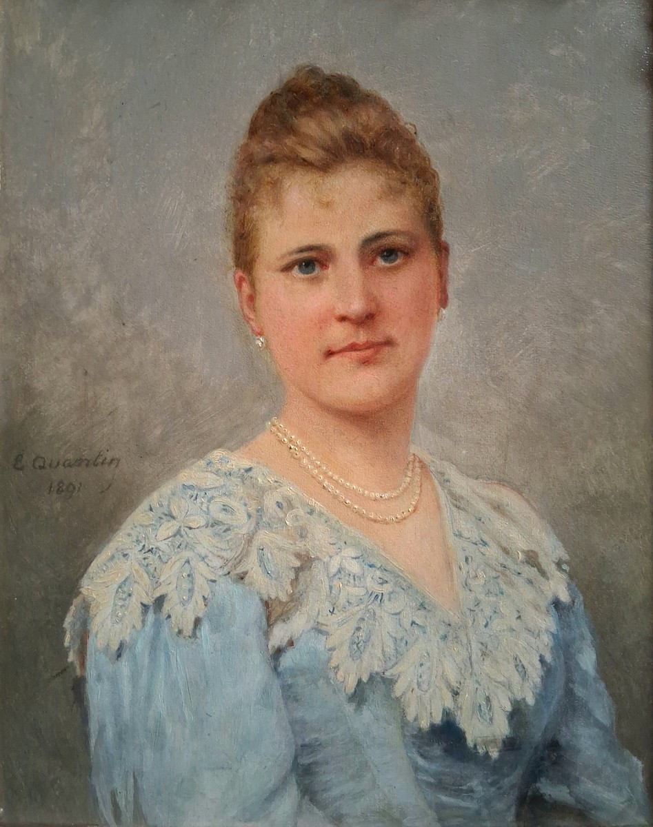 Ernestine Schwind Quantin (born In 1820) Portrait Of A Lady Oil On Wood 19th Century-photo-2