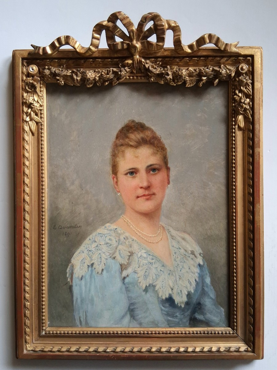 Ernestine Schwind Quantin (born In 1820) Portrait Of A Lady Oil On Wood 19th Century