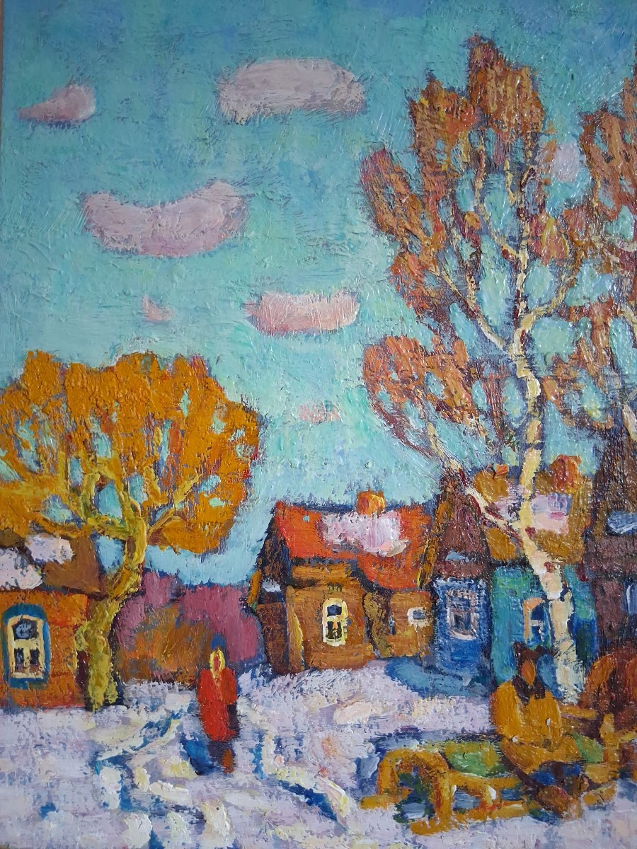 Ismiatoula Taktachov (born 1945) Russian School, Snowy Landscape, Village, Oil On Panel-photo-3
