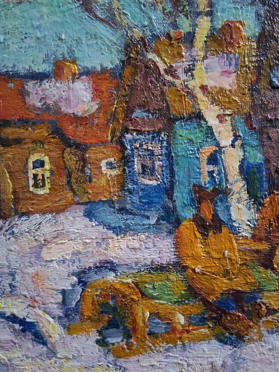 Ismiatoula Taktachov (born 1945) Russian School, Snowy Landscape, Village, Oil On Panel-photo-4