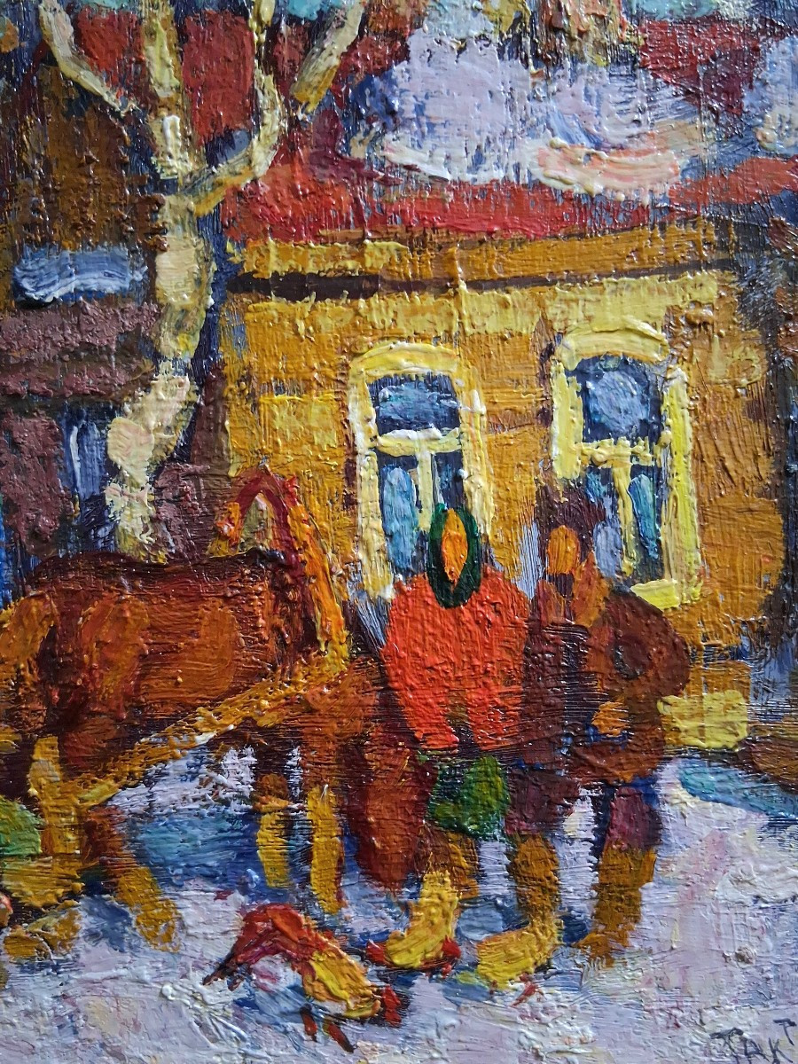 Ismiatoula Taktachov (born 1945) Russian School, Snowy Landscape, Village, Oil On Panel-photo-5