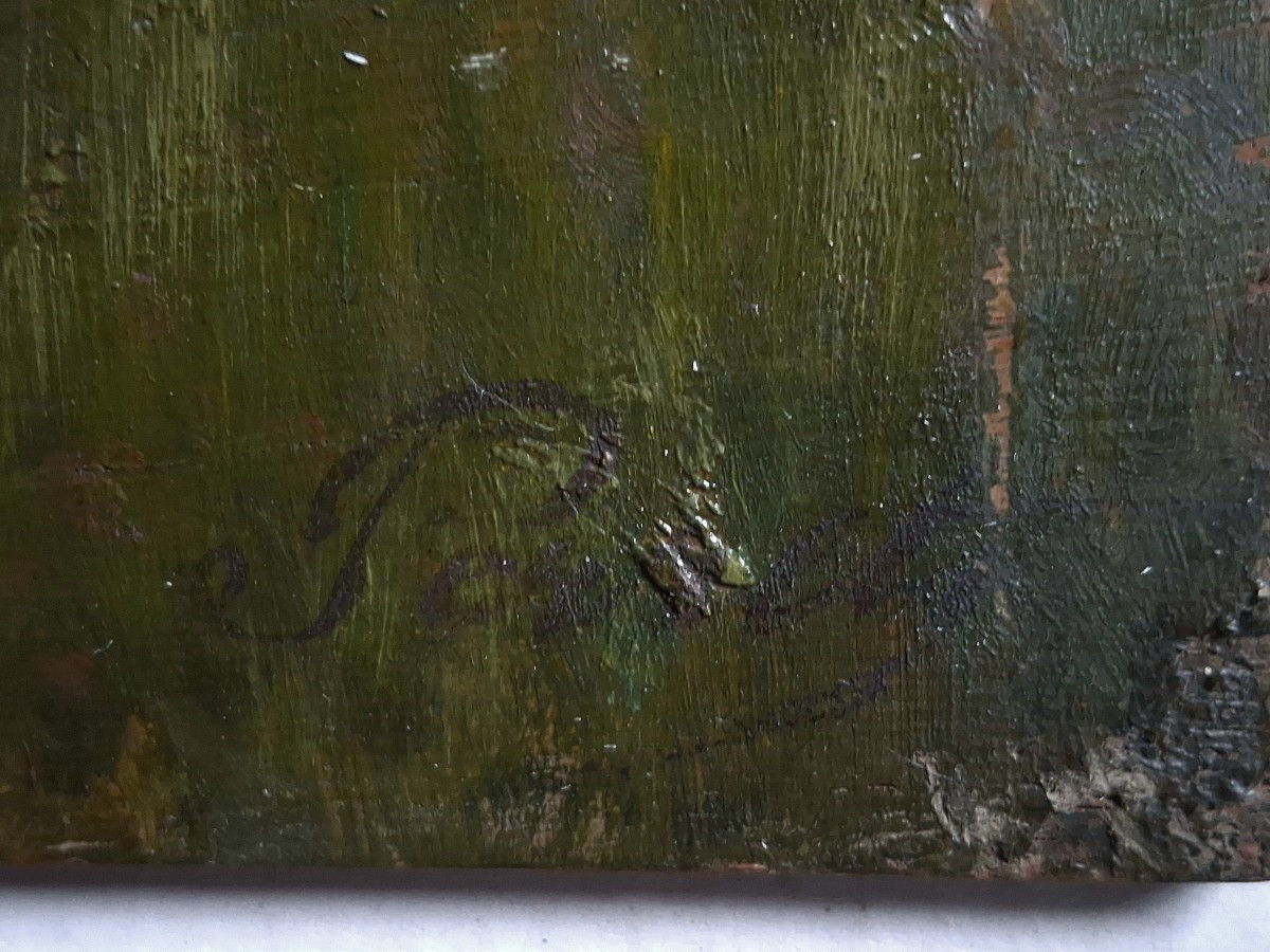 Henri François Perret (born In 1925) Oil On Wood Animated Landscape-photo-6