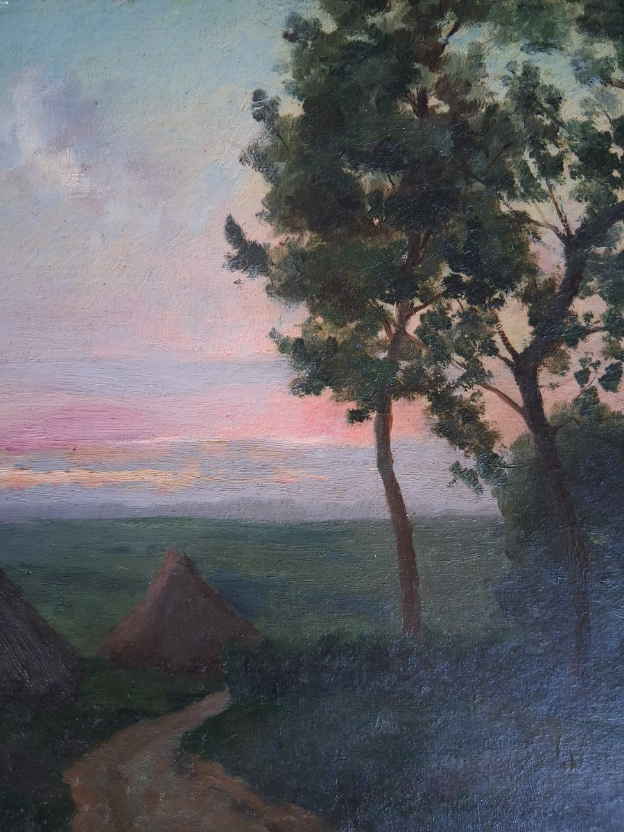 Camille Adrien Paris (1934-1901) Oil On Panel Landscape At Dusk 19th Century-photo-4