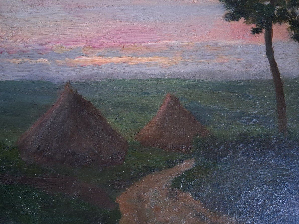 Camille Adrien Paris (1934-1901) Oil On Panel Landscape At Dusk 19th Century-photo-2