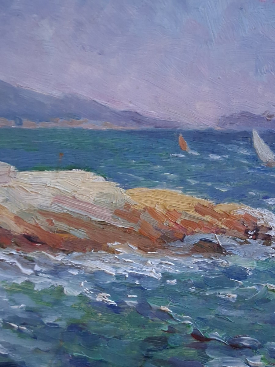 Michel Vilalta (1871-1942) Mediterranean Landscape Ile Degaby Marseille Oil On Wood Seascap-photo-3