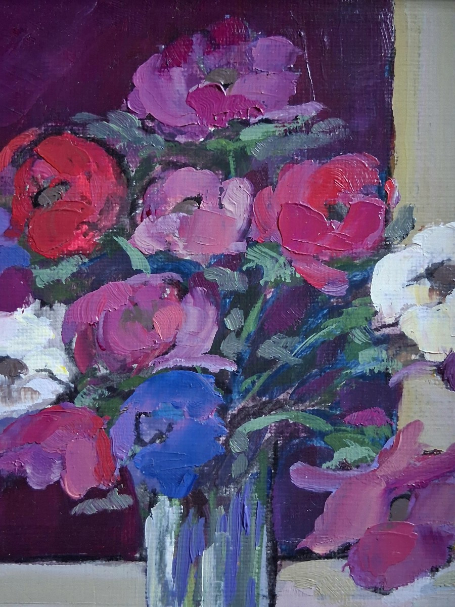 André Gambut (1932-2024) Oil On Canvas Still Life Bouquet Of Flowers-photo-3