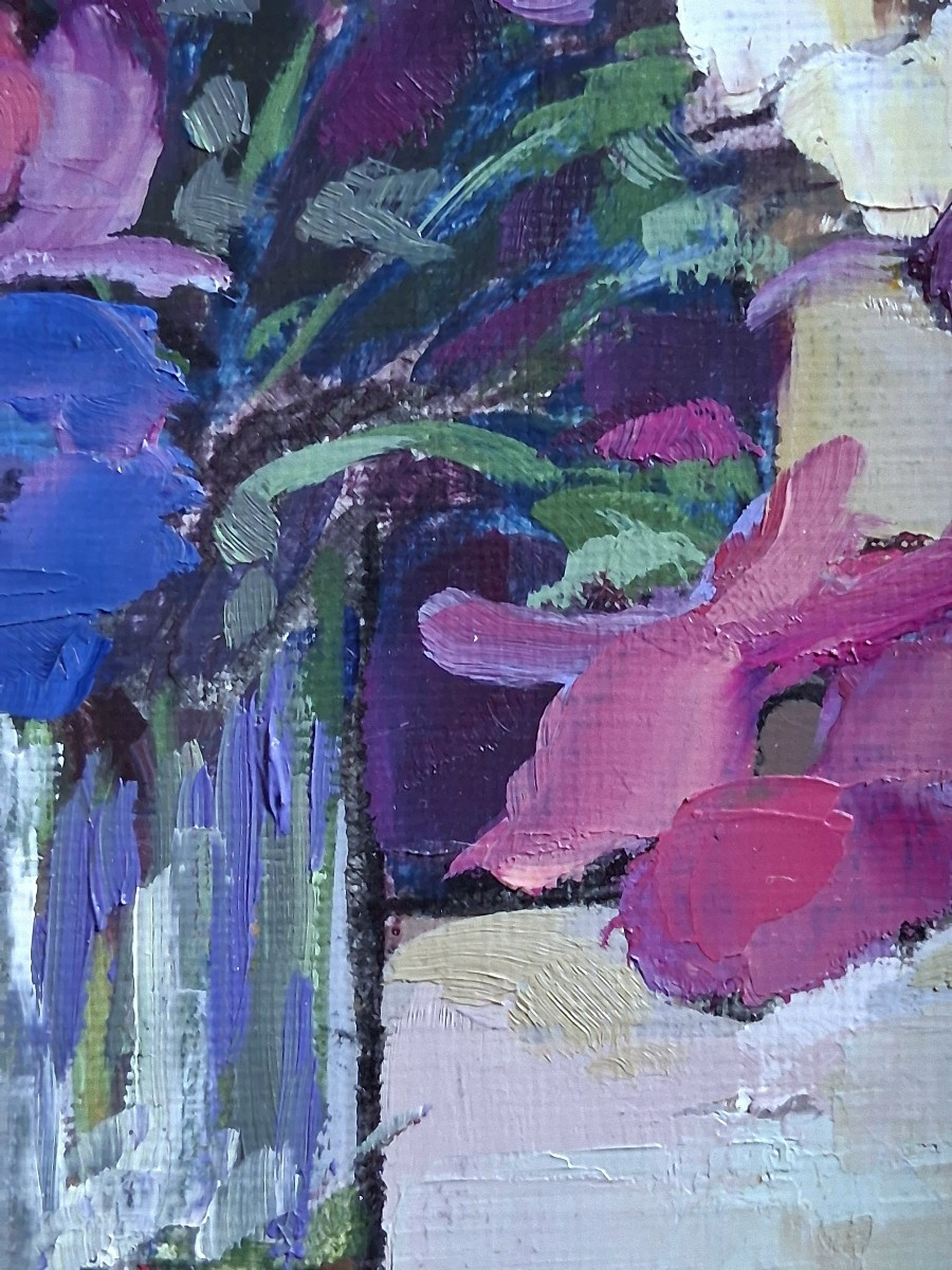 André Gambut (1932-2024) Oil On Canvas Still Life Bouquet Of Flowers-photo-3