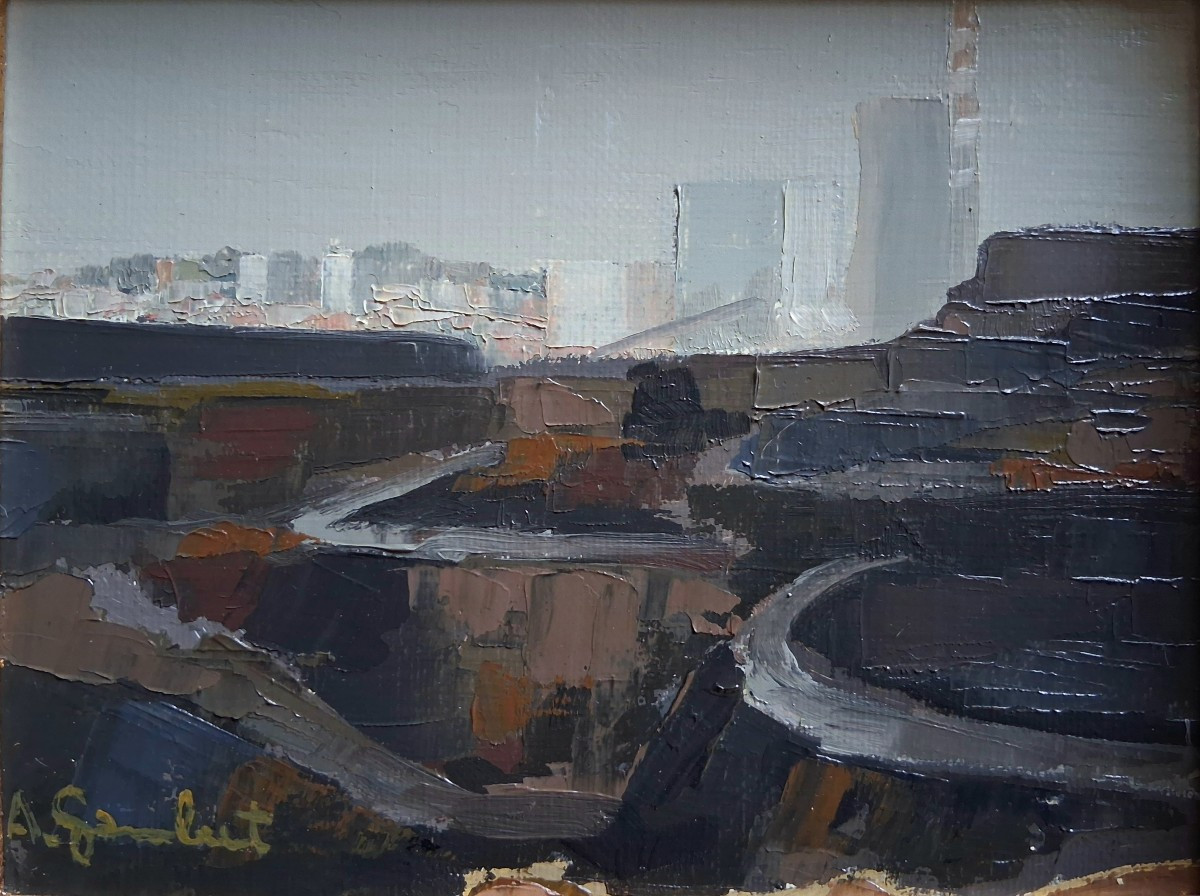 André Gambut (1932-2024) Oil On Canvas View Of Montceau-les-mines-photo-2