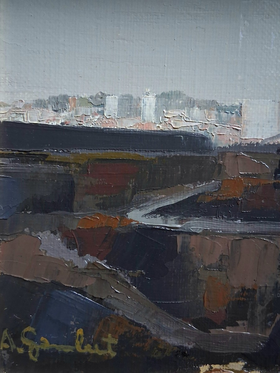 André Gambut (1932-2024) Oil On Canvas View Of Montceau-les-mines-photo-3