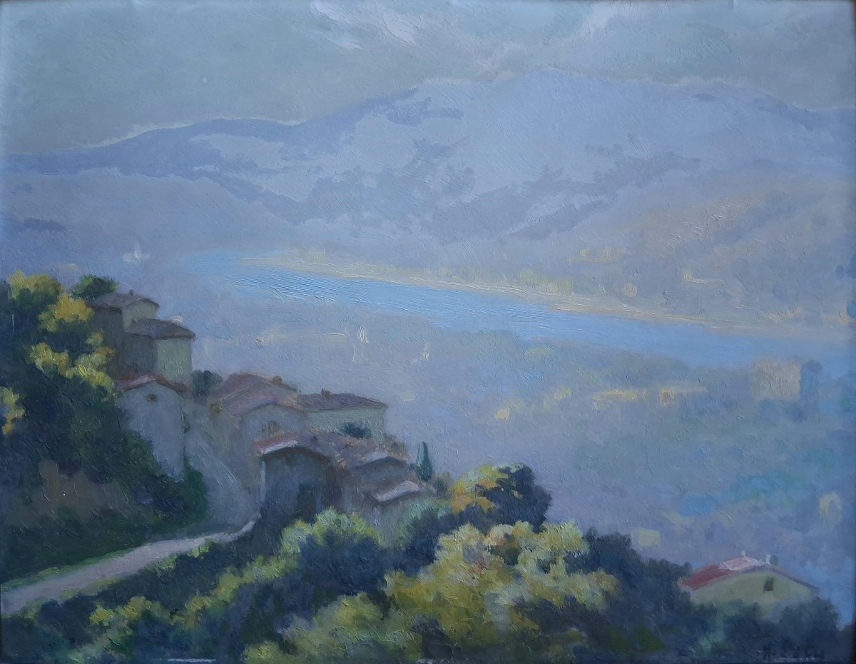 Hippolyte LETY (1878-1959) La vallée du Rhône Le Pilat Brume matinale huile sur panneau 1947-photo-2