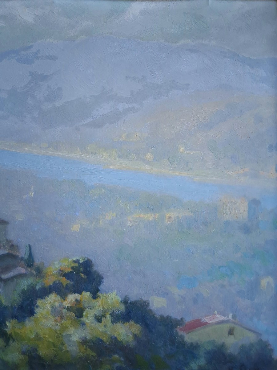 Hippolyte LETY (1878-1959) La vallée du Rhône Le Pilat Brume matinale huile sur panneau 1947-photo-4