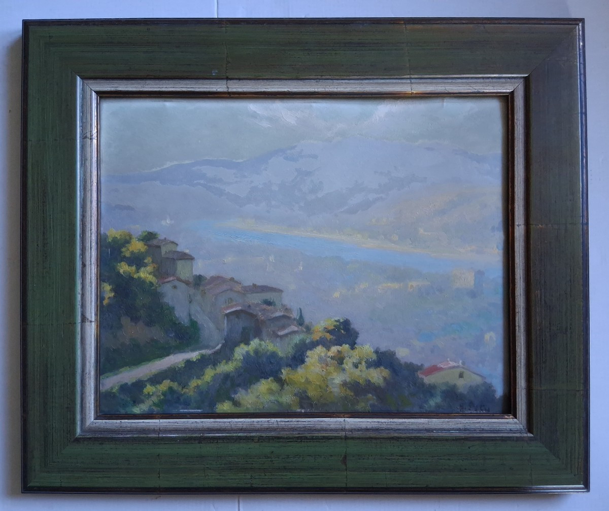 Hippolyte LETY (1878-1959) La vallée du Rhône Le Pilat Brume matinale huile sur panneau 1947