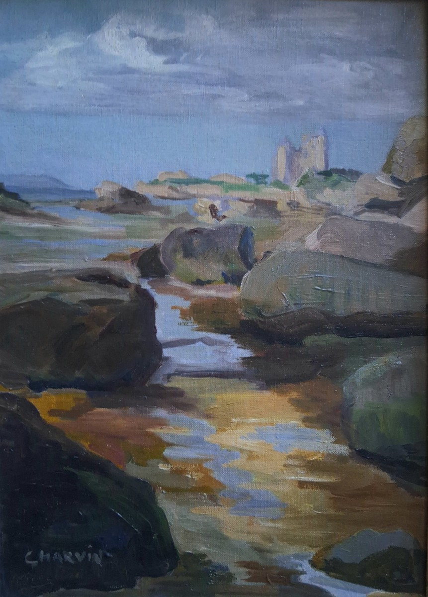 Huile sur toile paysage côtier bord de mer Germaine CHARVIN ( Christine BARDET )-photo-2