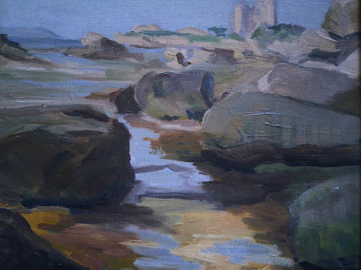 Huile sur toile paysage côtier bord de mer Germaine CHARVIN ( Christine BARDET )-photo-4