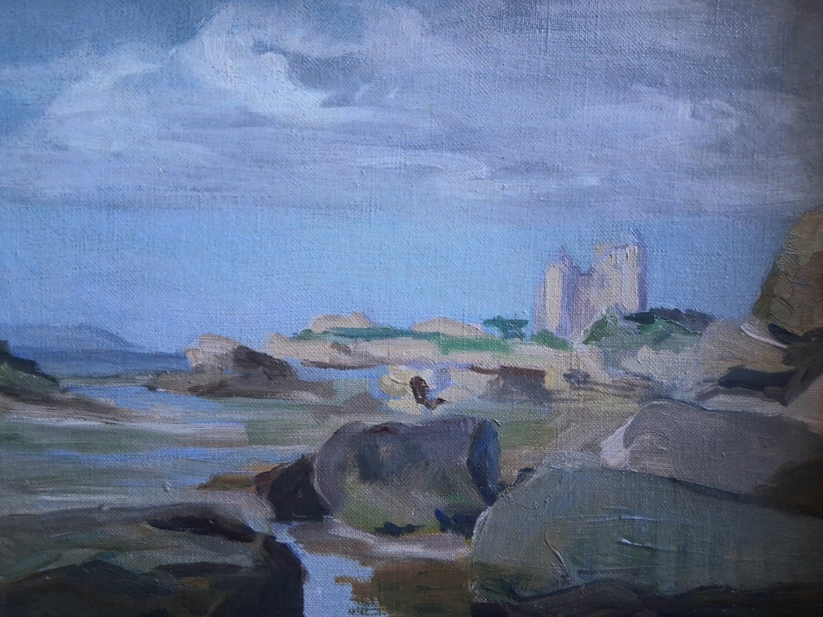 Huile sur toile paysage côtier bord de mer Germaine CHARVIN ( Christine BARDET )-photo-1