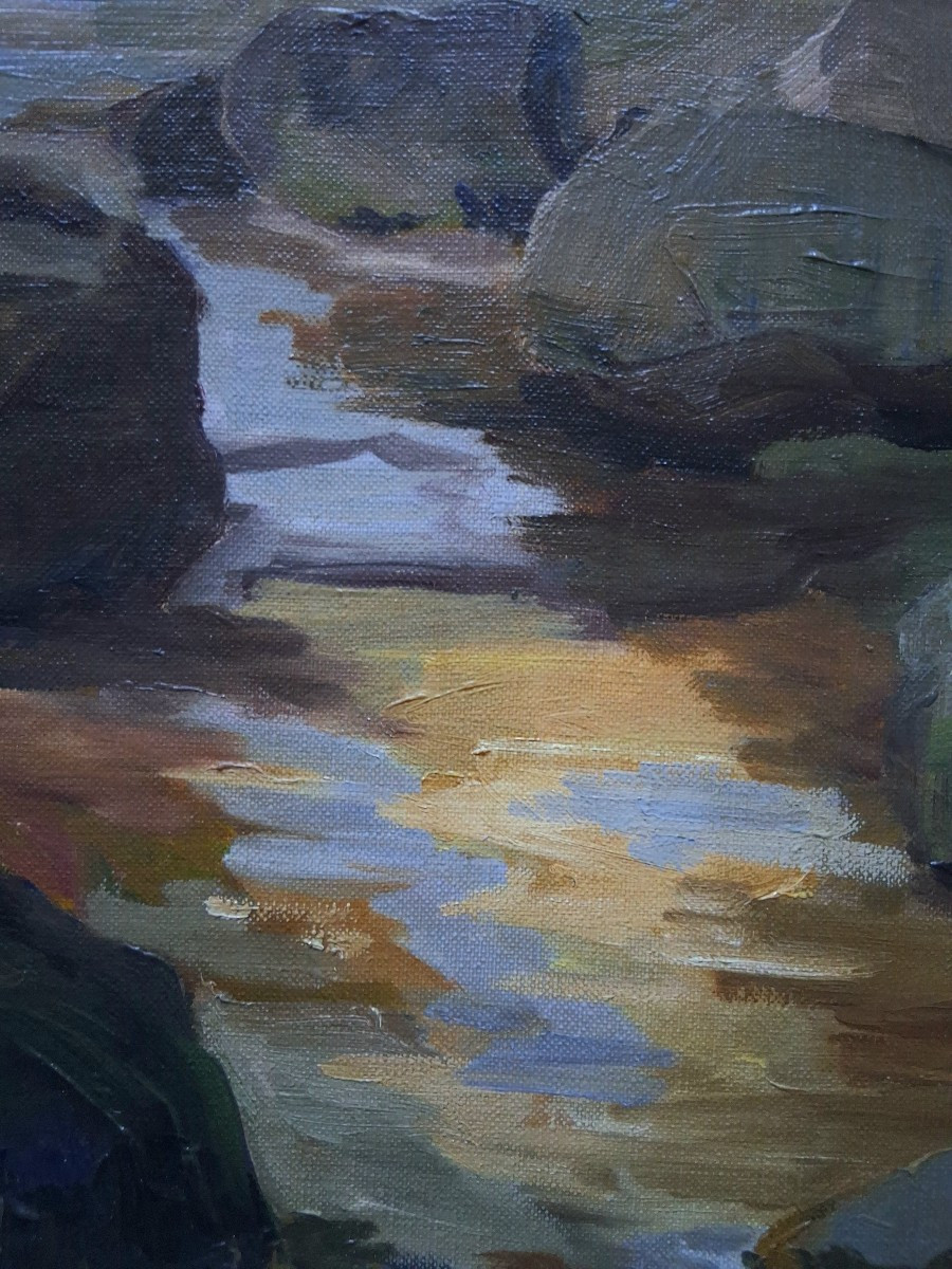 Huile sur toile paysage côtier bord de mer Germaine CHARVIN ( Christine BARDET )-photo-2