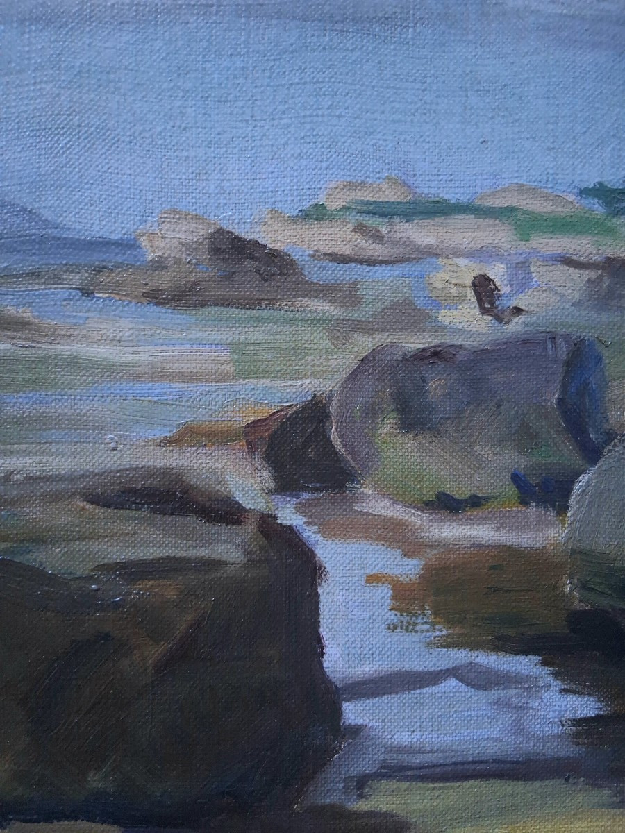 Huile sur toile paysage côtier bord de mer Germaine CHARVIN ( Christine BARDET )-photo-3