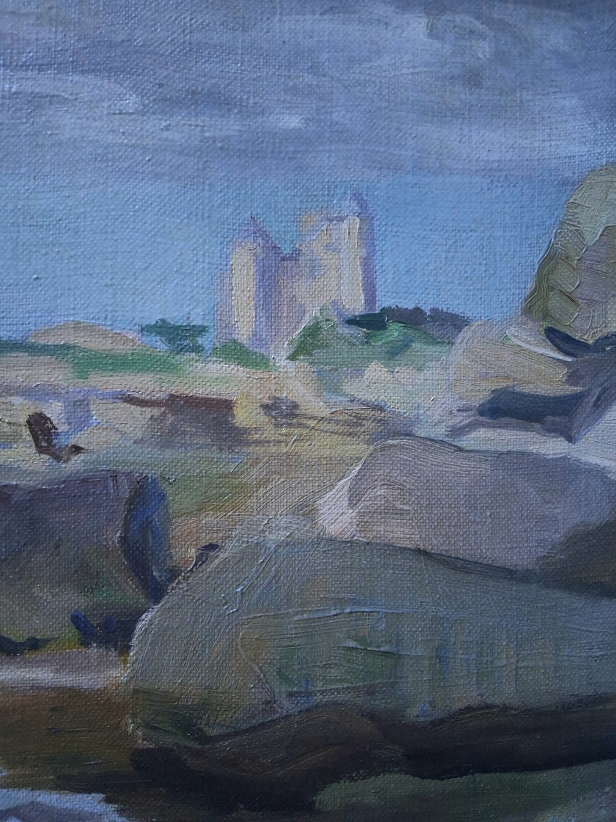 Huile sur toile paysage côtier bord de mer Germaine CHARVIN ( Christine BARDET )-photo-4