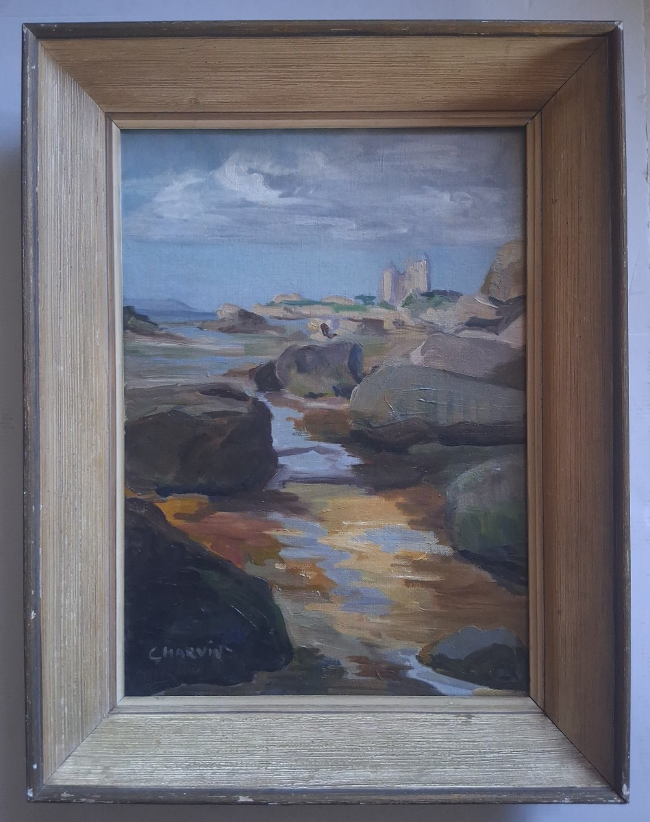 Huile sur toile paysage côtier bord de mer Germaine CHARVIN ( Christine BARDET )