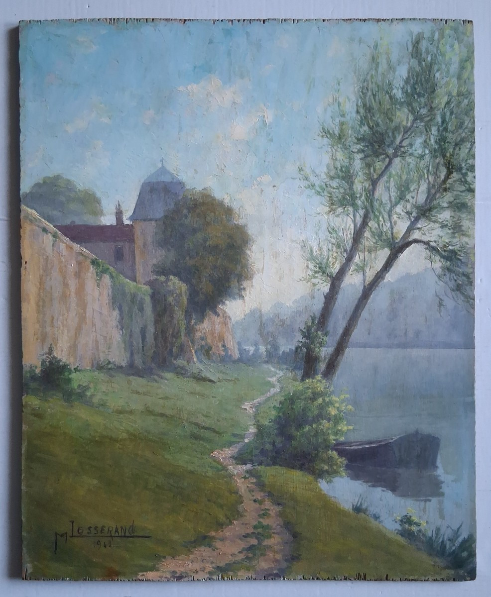 Oil On Wood, Mountain Landscape At Dusk, M. Losserand-photo-5