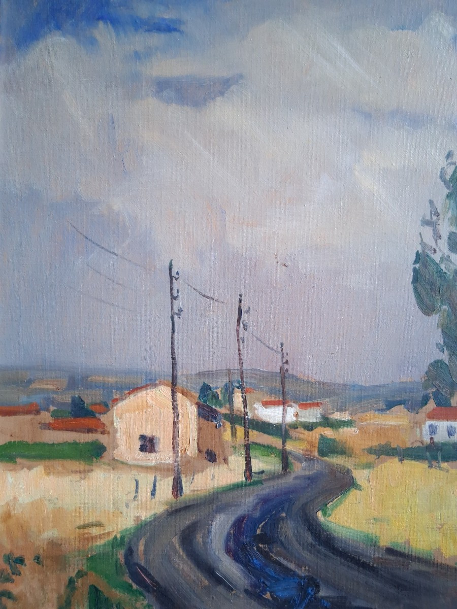 Nicolas Sokoloff (1899-1985) Landscape La Route Bleue Brindas Chaponost Oil On Panel-photo-3
