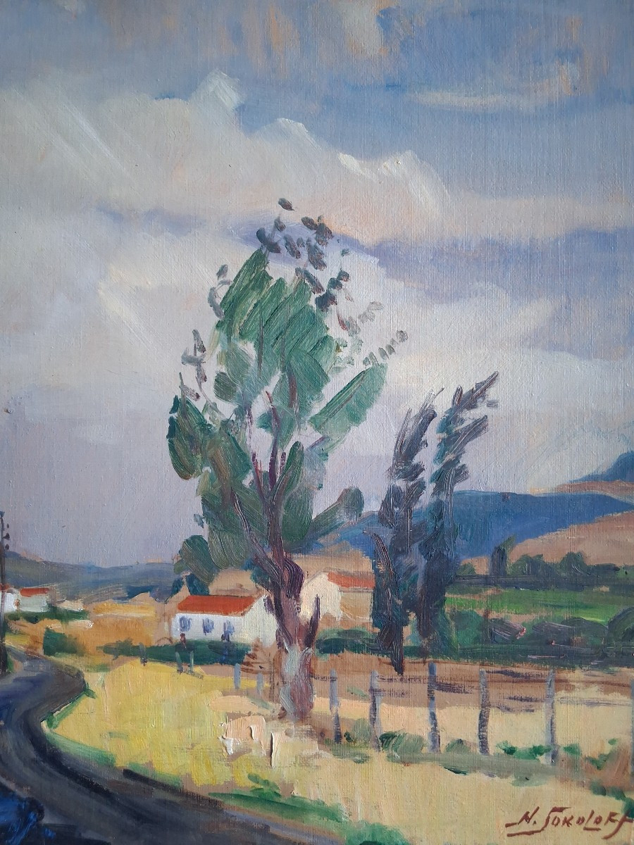 Nicolas Sokoloff (1899-1985) Landscape La Route Bleue Brindas Chaponost Oil On Panel-photo-4