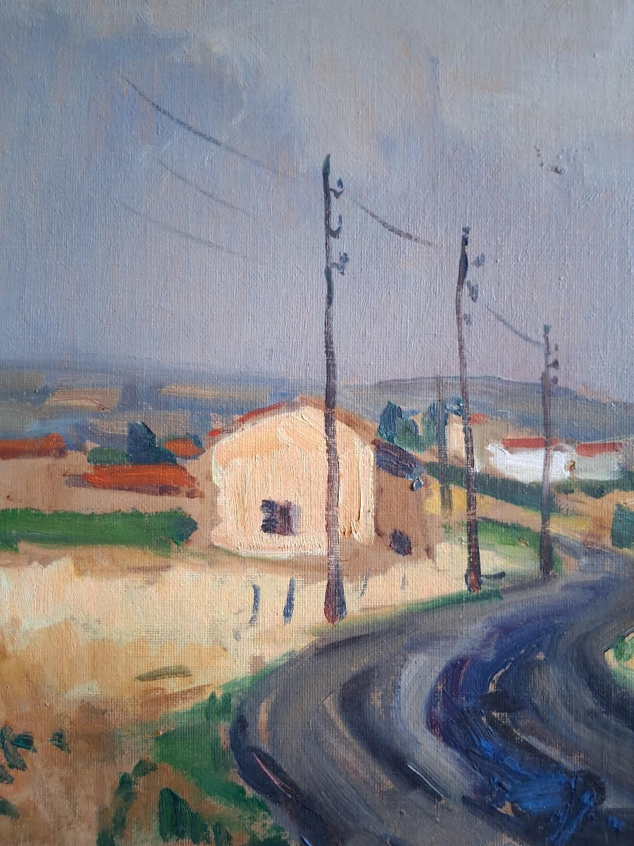 Nicolas Sokoloff (1899-1985) Landscape La Route Bleue Brindas Chaponost Oil On Panel-photo-1