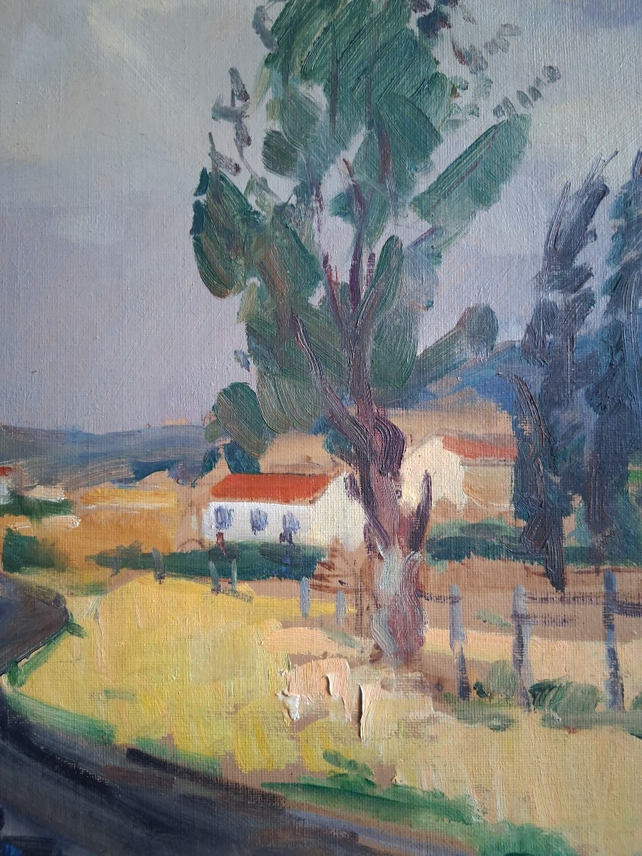 Nicolas Sokoloff (1899-1985) Landscape La Route Bleue Brindas Chaponost Oil On Panel-photo-3