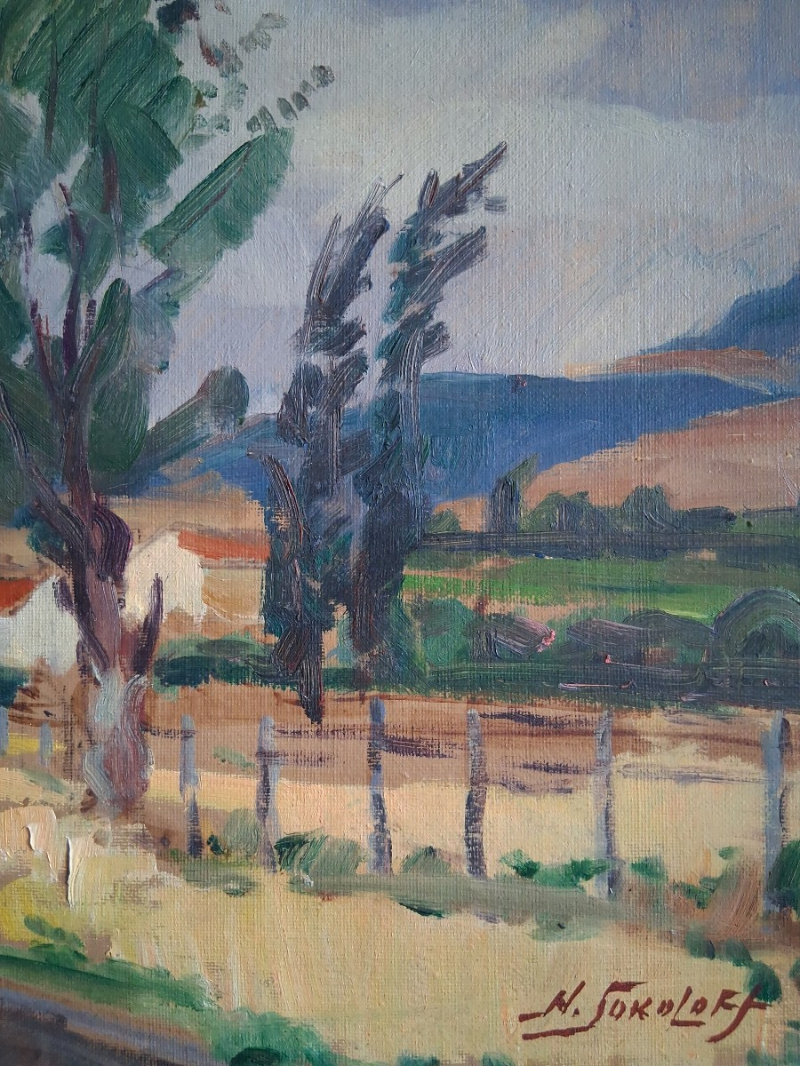Nicolas Sokoloff (1899-1985) Landscape La Route Bleue Brindas Chaponost Oil On Panel-photo-4