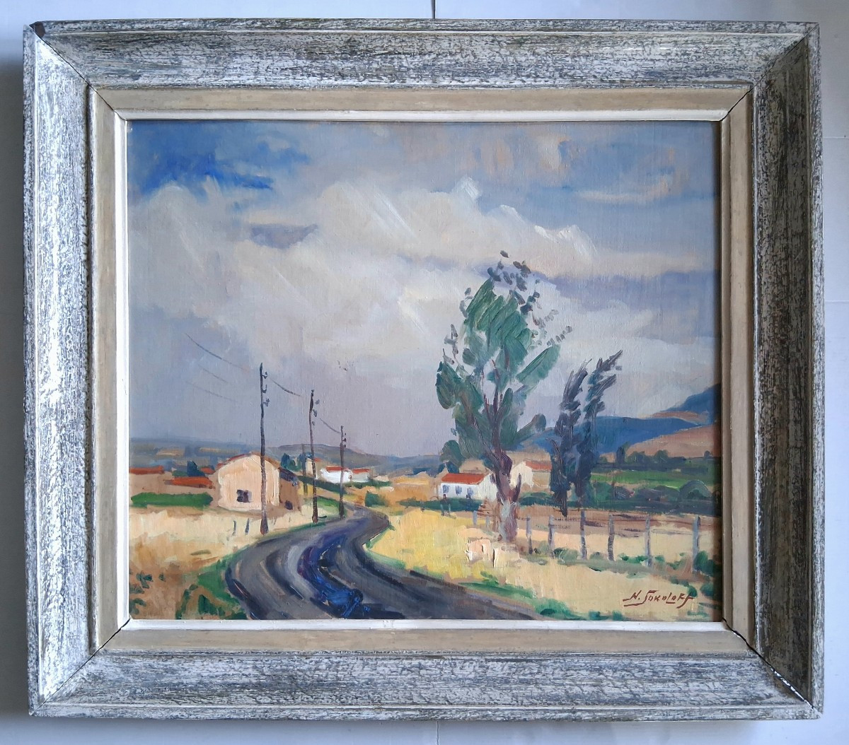 Nicolas Sokoloff (1899-1985) Landscape La Route Bleue Brindas Chaponost Oil On Panel