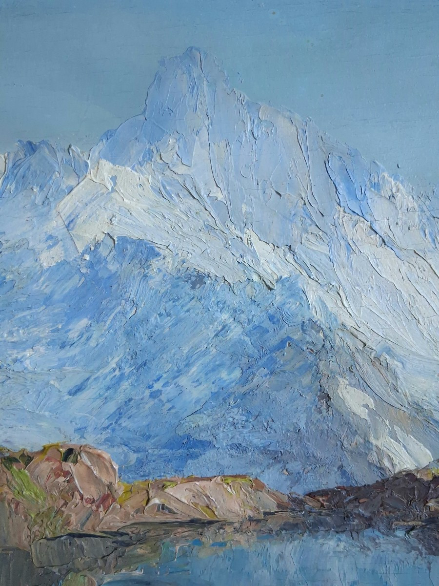 Oil On Wood, Lake Pétarel And The Olan, Hautes-alpes Mountain Landscape-photo-3