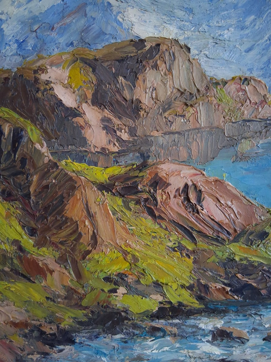 Oil On Wood, Lake Pétarel And The Olan, Hautes-alpes Mountain Landscape-photo-5