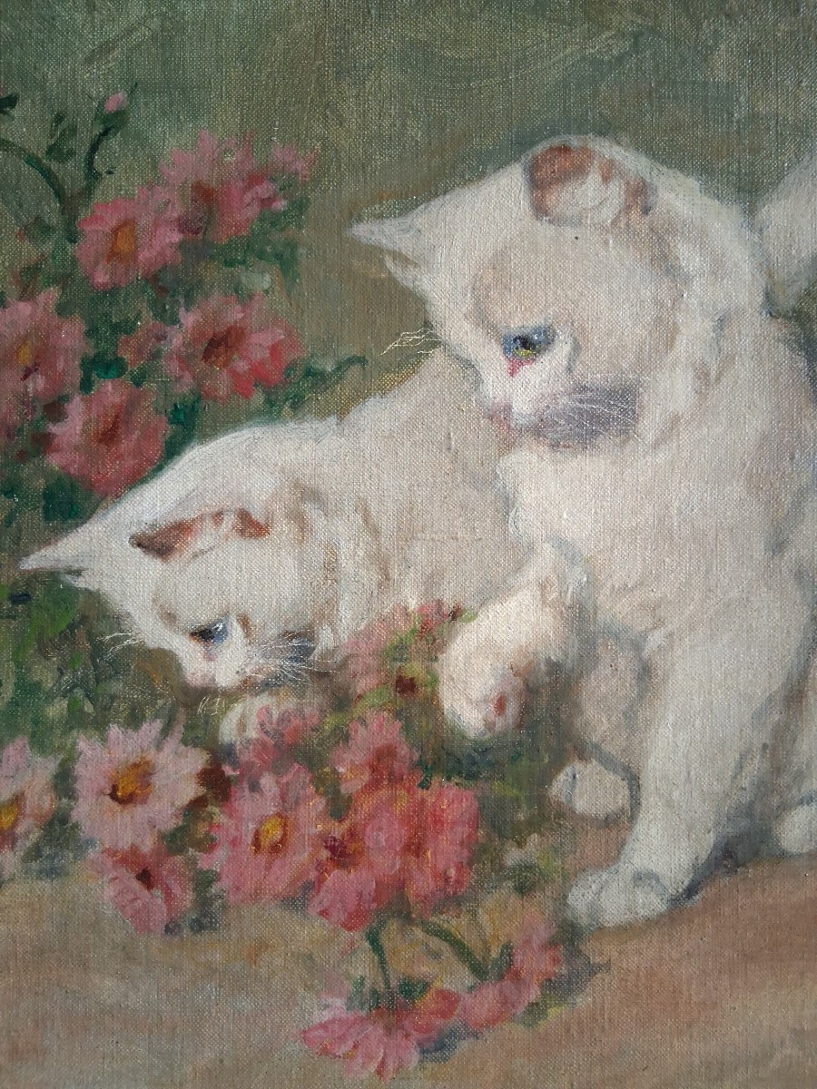 Gabriella RAINER ISTVANFFY (1877-1964) huile sur toile chats chatons jouant-photo-4