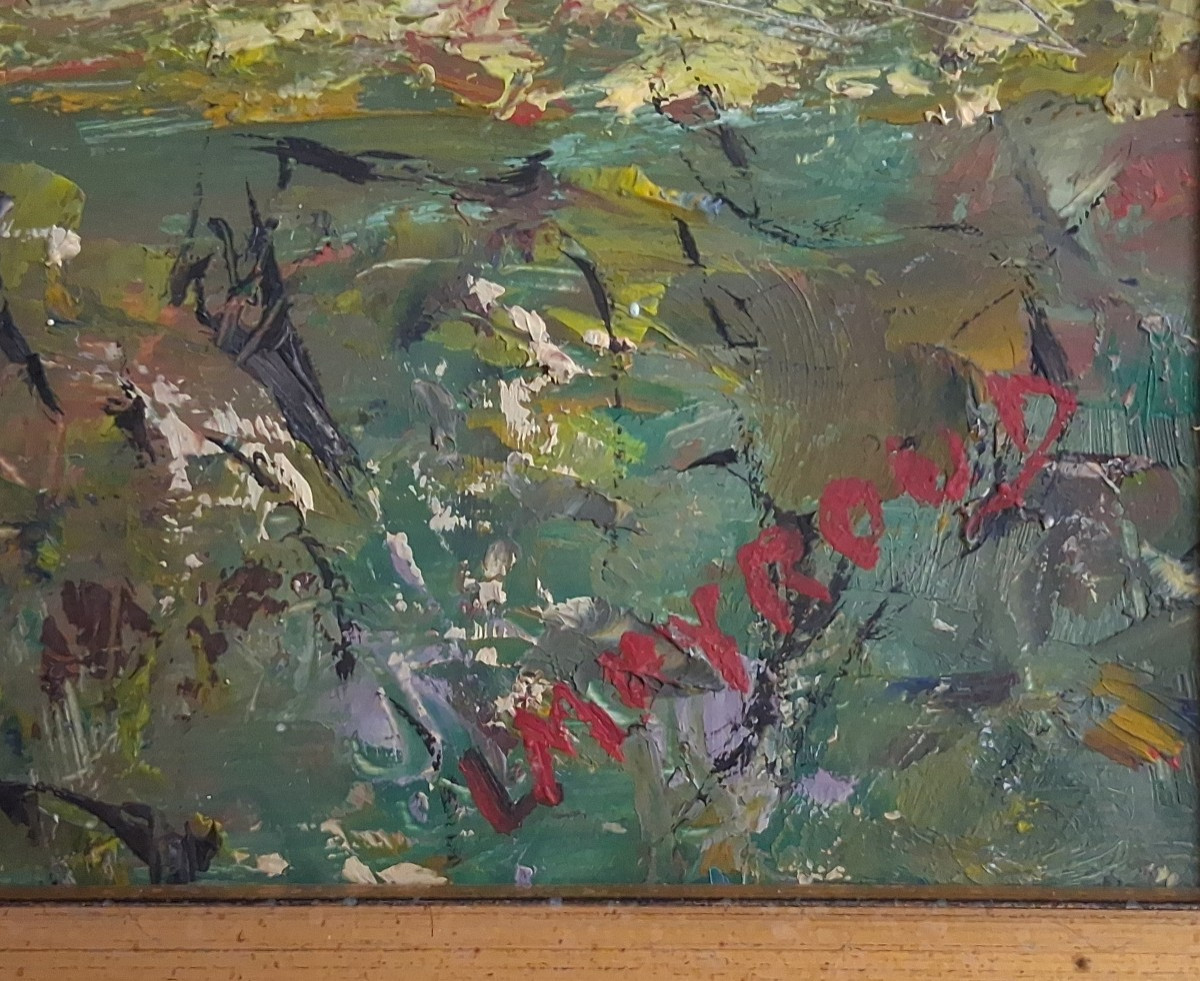 Lucien MOYROUD (1920-2000) Charavines lac de Paladru Isère scène de plage huile sur panneau-photo-6