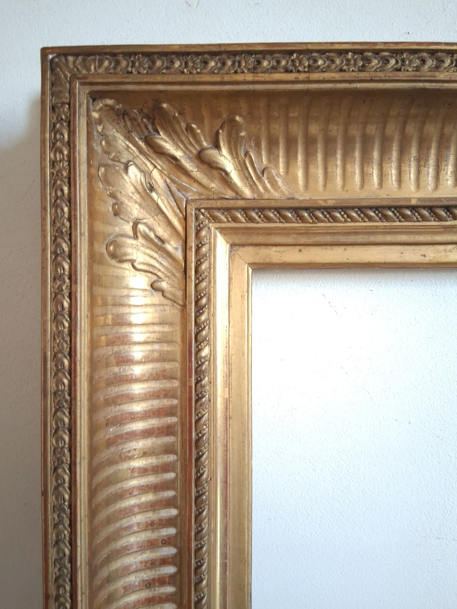 19th Century Giltwood Fluted Frame, Size 3f, For A 27 X 22 Cm Painting-photo-2