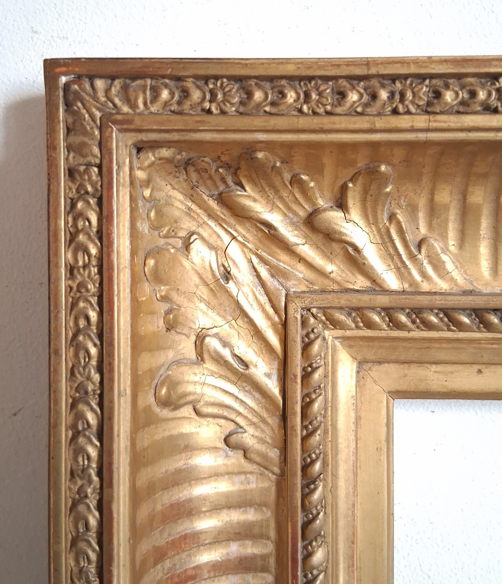 19th Century Giltwood Fluted Frame, Size 3f, For A 27 X 22 Cm Painting-photo-3