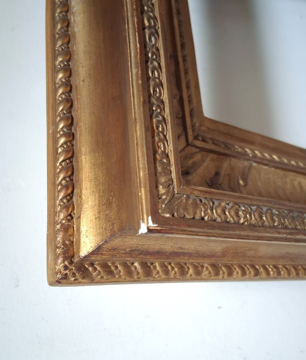 19th Century Giltwood Fluted Frame, Size 3f, For A 27 X 22 Cm Painting-photo-1