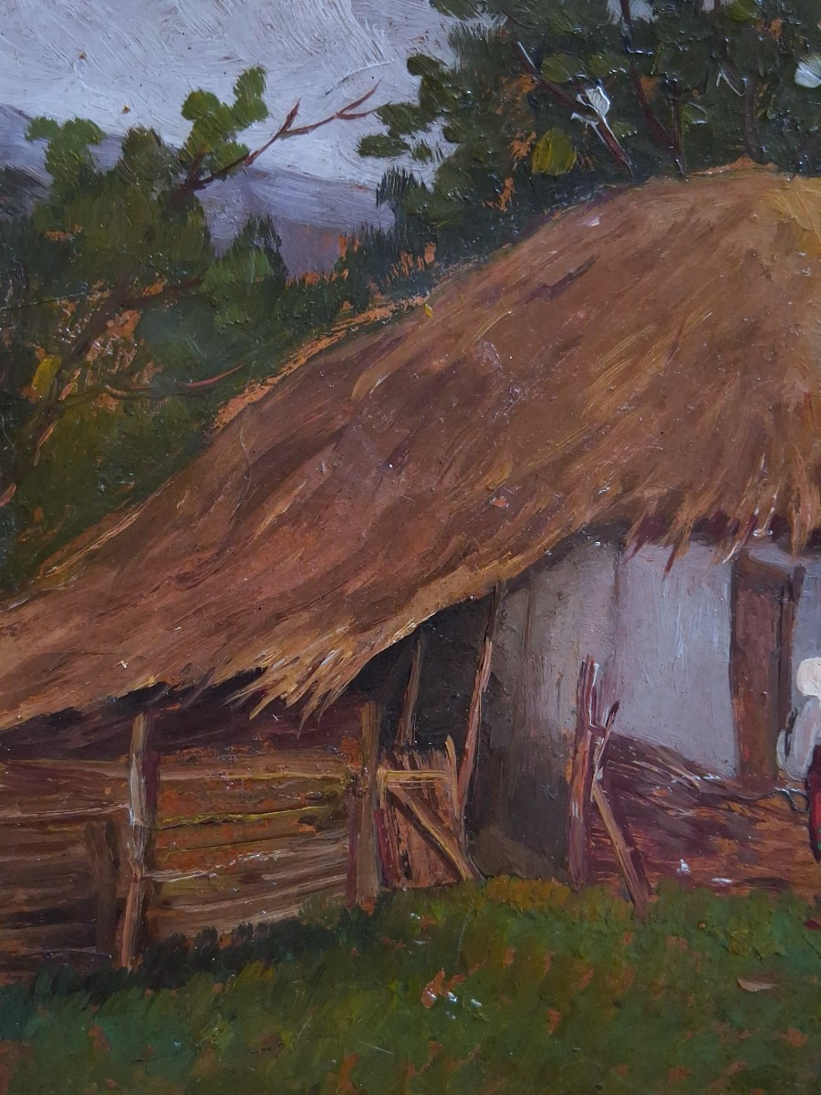 Ion DOBOSARIU (1889-1979) huile sur panneau paysage animé Roumanie-photo-2