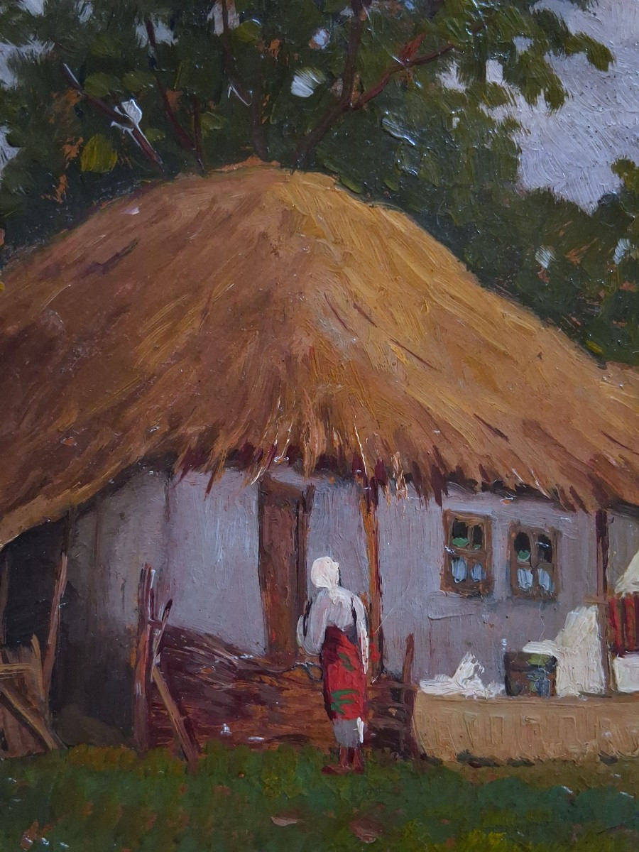 Ion DOBOSARIU (1889-1979) huile sur panneau paysage animé Roumanie-photo-3